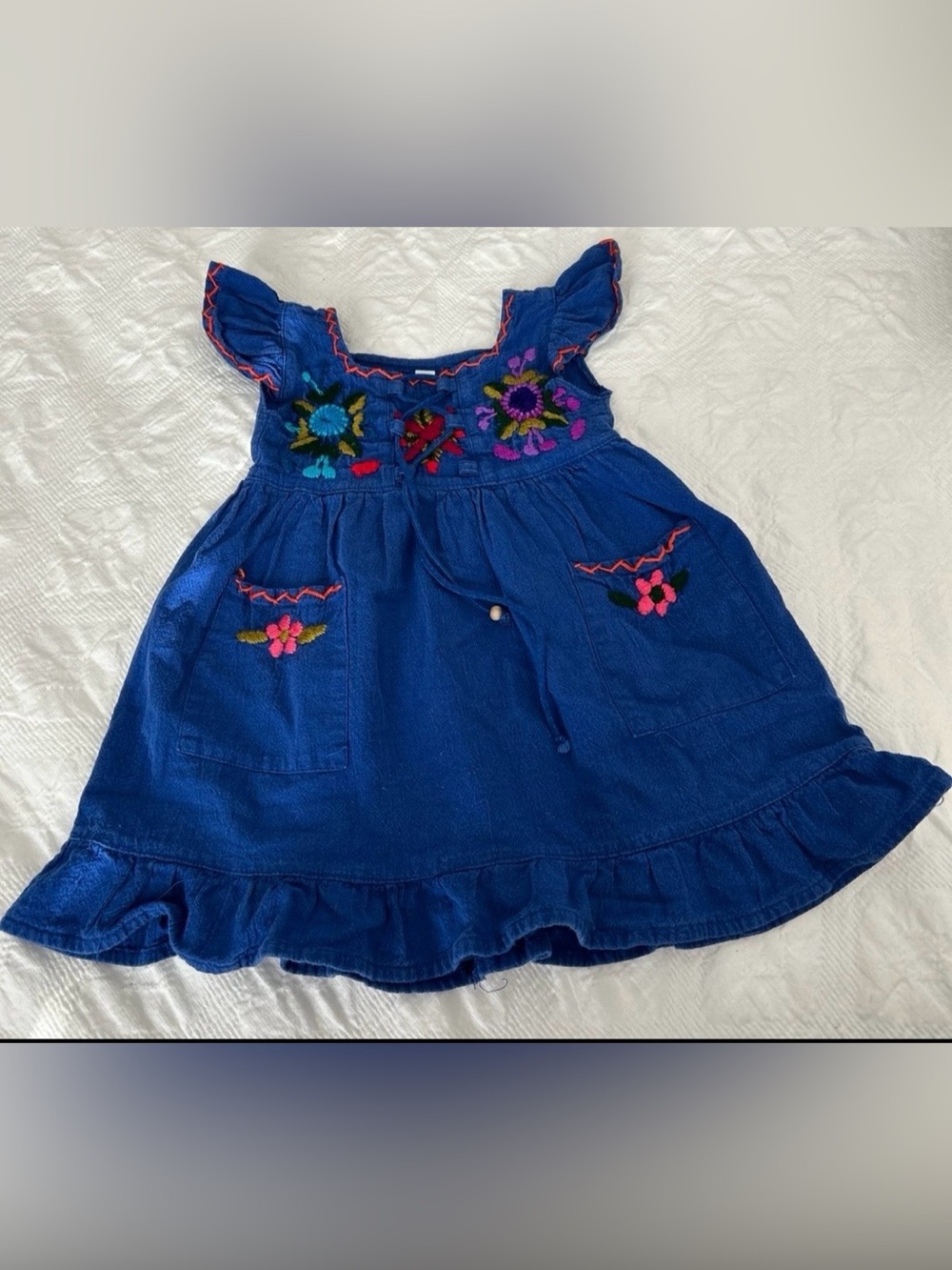 Mexican little girl dress, Size 1, Color Royal Blue, Gently Used.